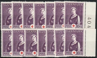 FRIMÆRKER DANMARK | 1939 - AFA 252 - Dronning Alexandrine Røde Kors - 10 + 5 øre violet/rød  x 14 stk. - Postfrisk